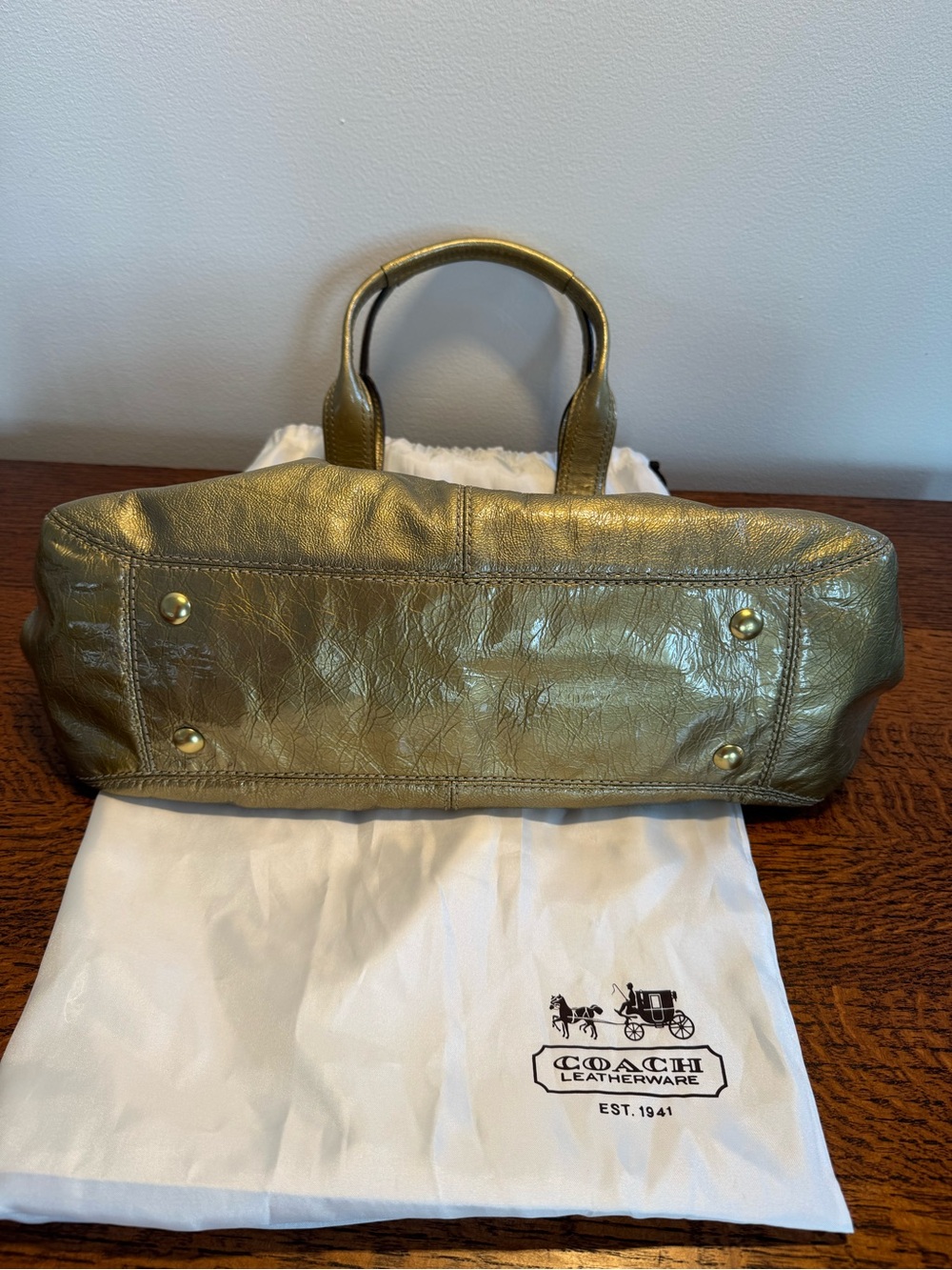 Coach Garnet Metallic Gold Leather Turnlock Satchel - Like New - Picture 9 of 16